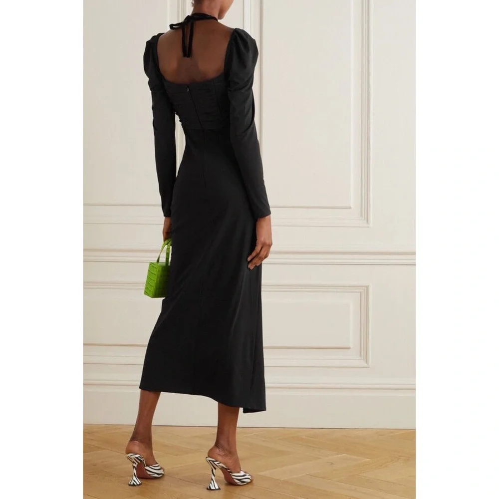 NWT Self-Portrait Jersey Gathered Midi Dress in Black - Picture 6 of 12